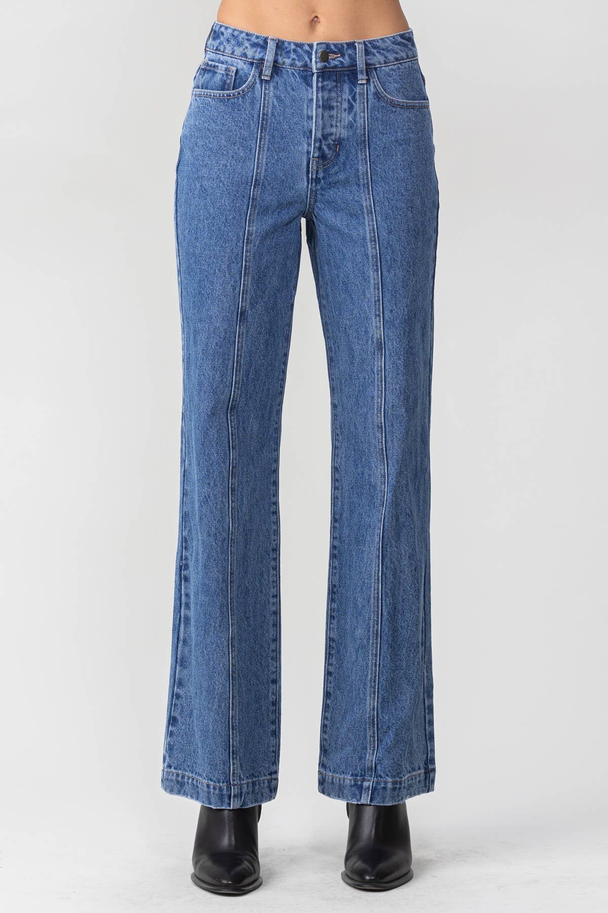 Mid Rise Relaxed Fit 90's Flare: Dark Denim, Flare | JNT Design