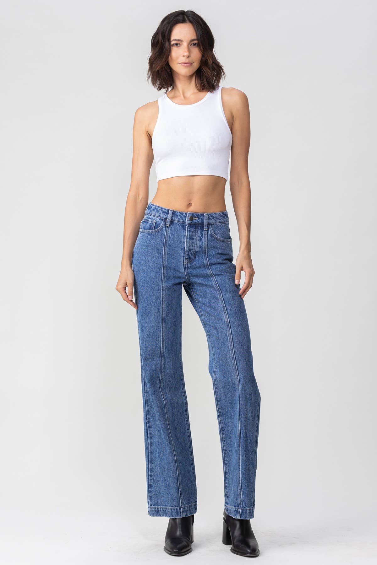Mid Rise Relaxed Fit 90's Flare: Dark Denim, Flare | JNT Design